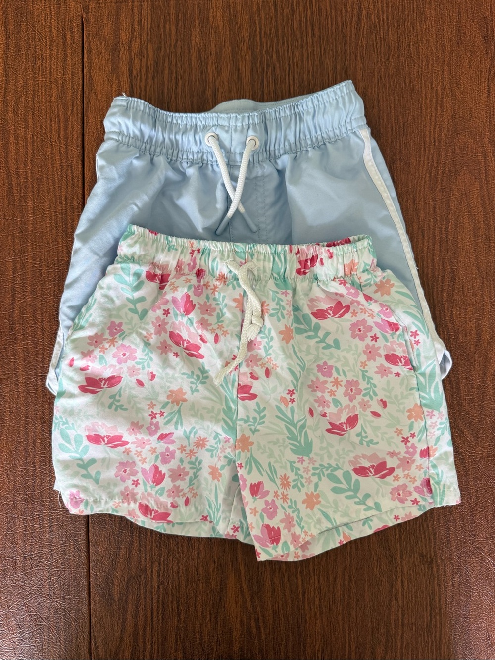 3T Bundle Boy Swim Trunks Light Blue & Floral Drawstring Kids Shorts